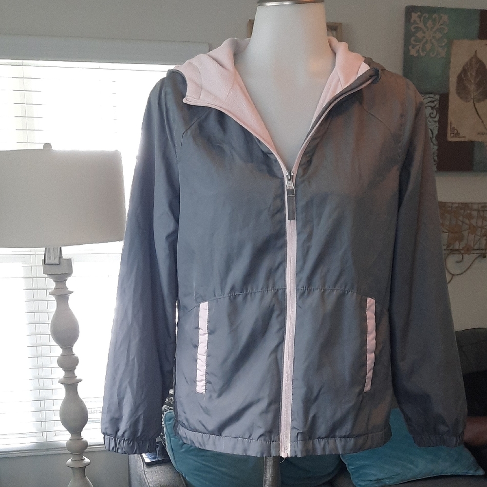 Kids Gray and Pink Hooded Utility Jacket